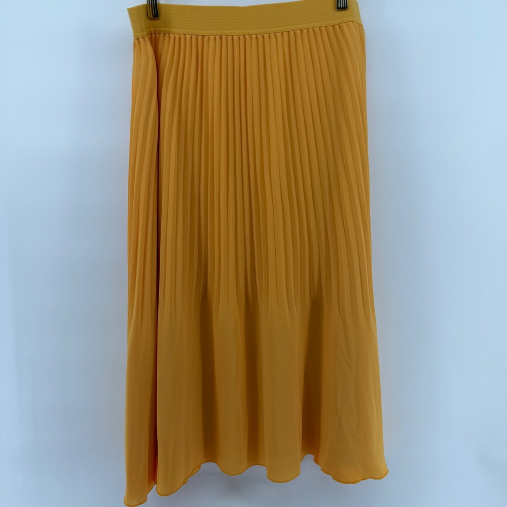 J.Crew Mustard Yellow Pleated Midi Skirt Elastic Waist Chiffon Size 12